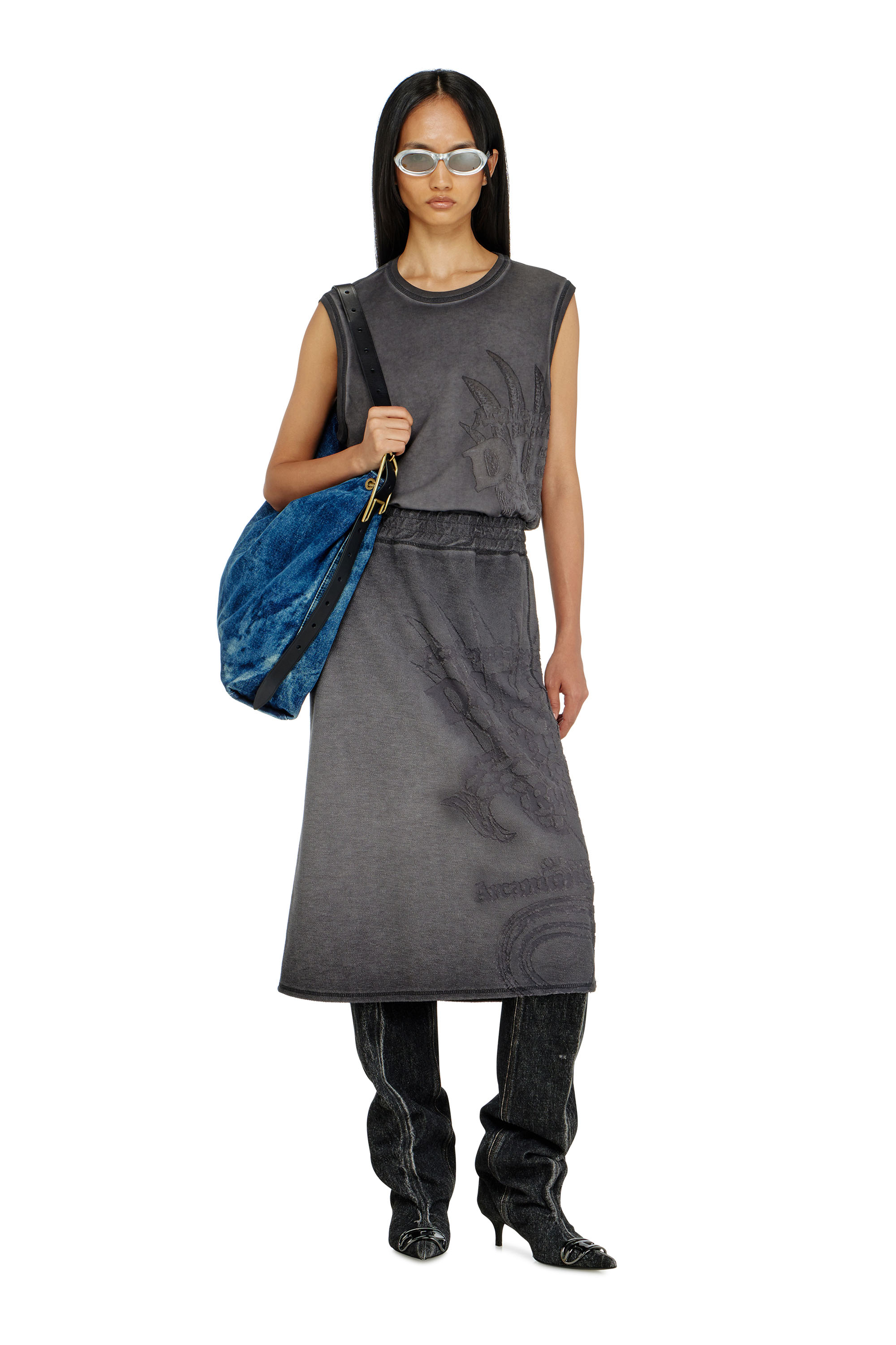 Diesel - O-BEAUTY, Woman's Fleece midi skirt with d&eacute;vor&eacute; print in null - 1