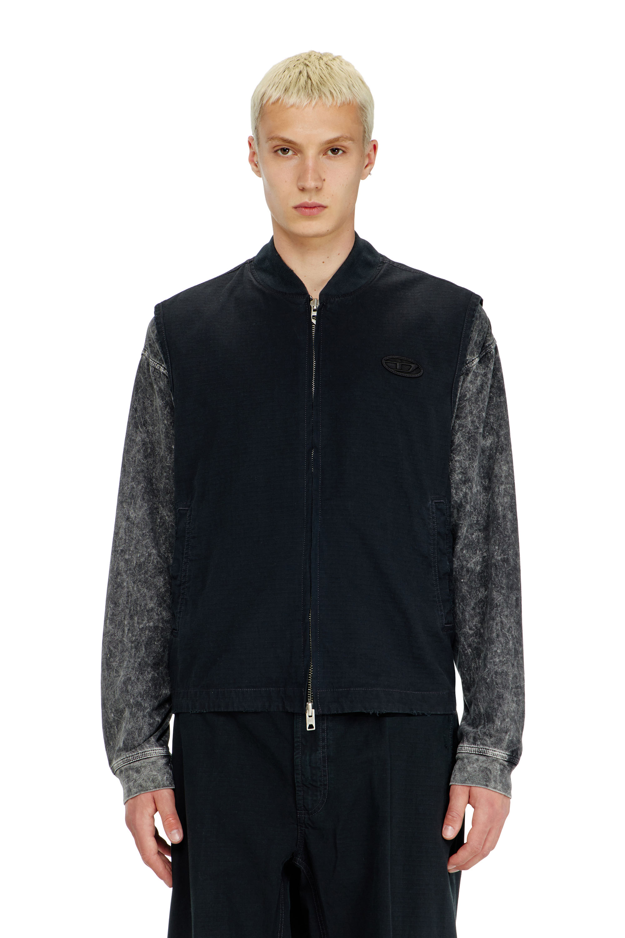 Diesel - J-TYPE-CO-SL, Man's Cotton ripstop vest with Oval D patch in Black - 1