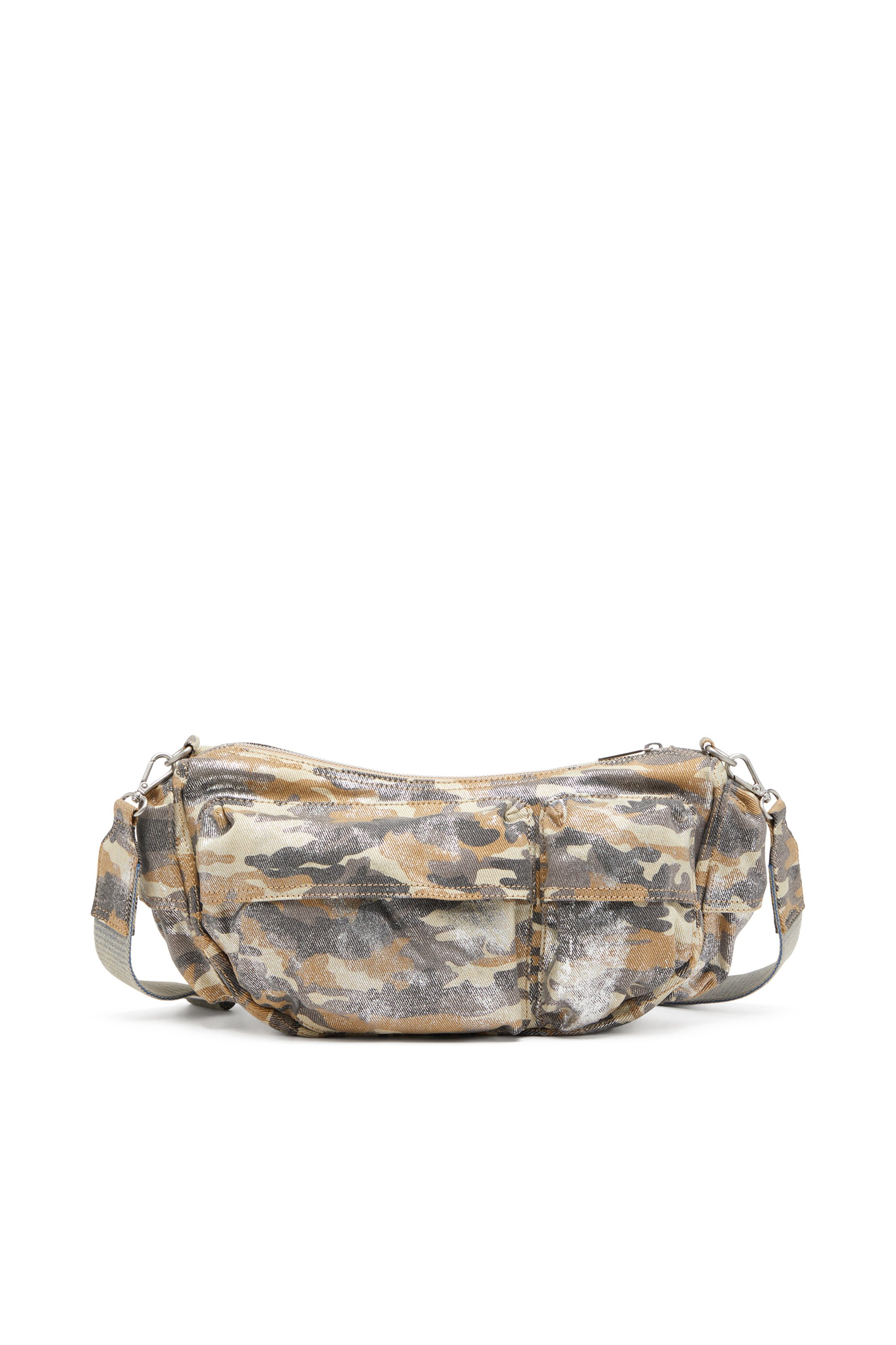 Diesel - MULTI-PKTS SHOULDER BAG X, Woman's Multipocket bag in metallic camo twill in Multicolor/Brown - 2