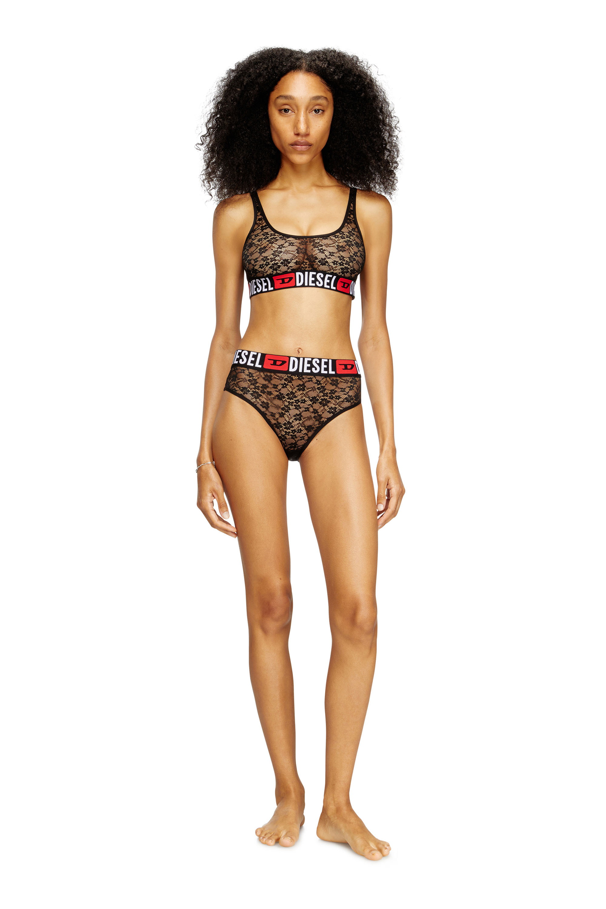Diesel - UFSB-ORIBA, Woman's Lace bralette with Diesel logo elastic in Black - 2