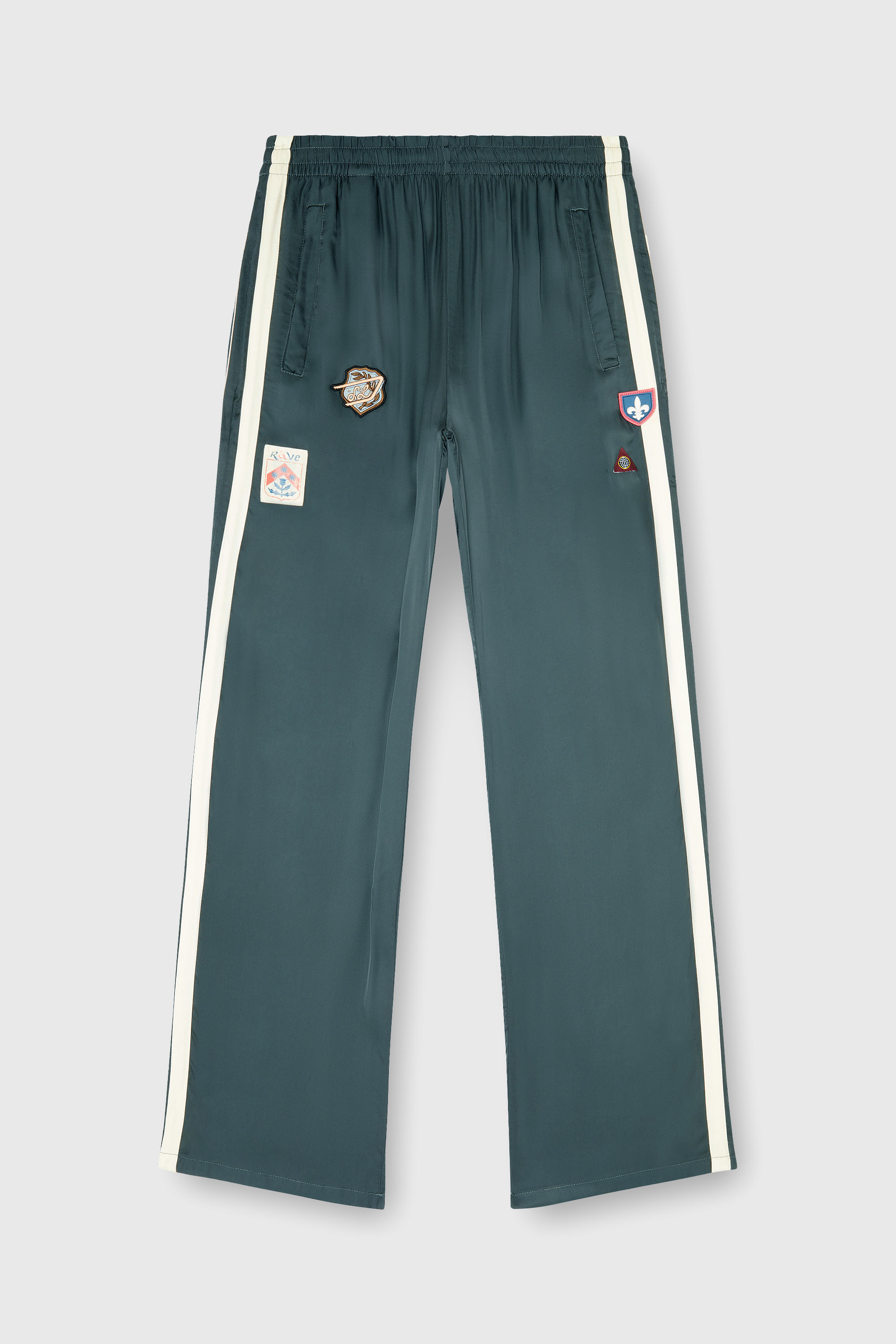Diesel - P-ANNU, Man's Satin track pants with patches in Dark Green - 2