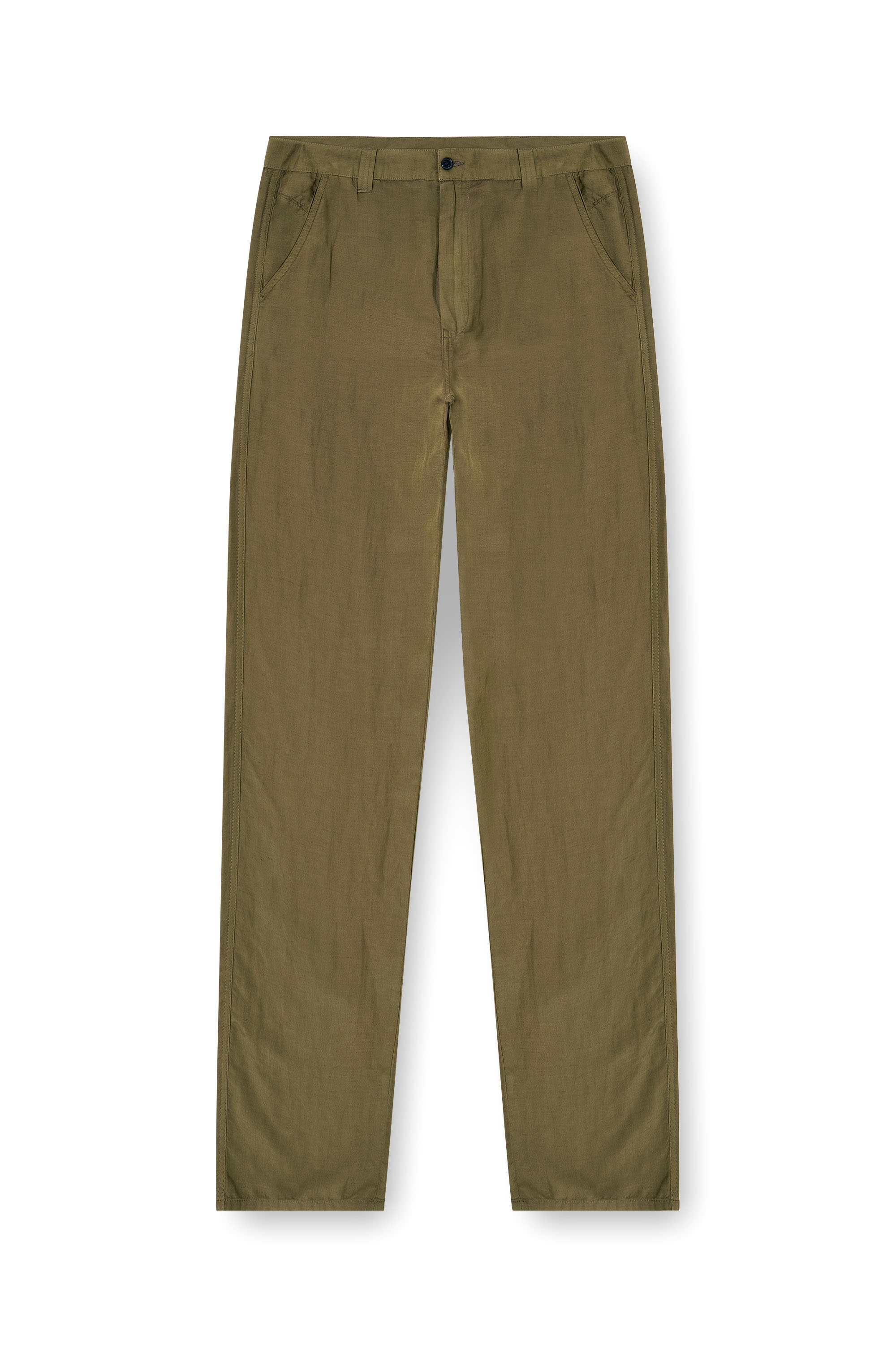 Diesel - P-HANT-CHINO-PGBS, Man's Linen-blend pants with wide leg in Green - 3
