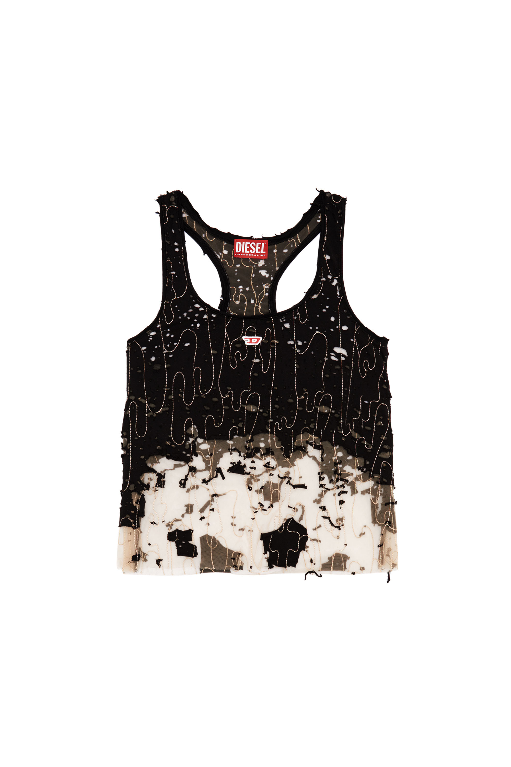 Diesel - T-BILS-DEV, Woman's Tulle tank top with destroyed jersey in Black - 2