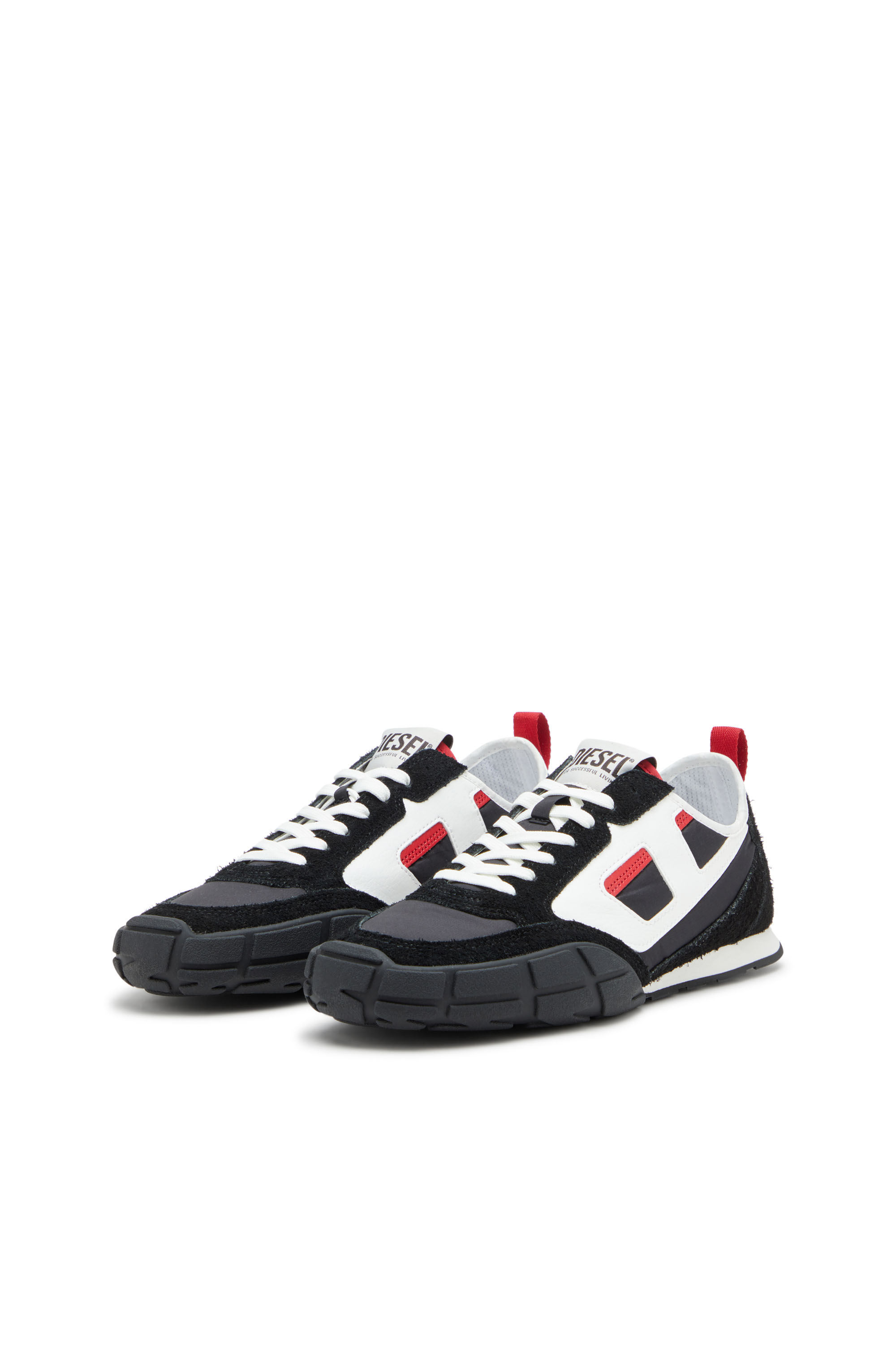 S-PAGODHA LOW, Black/Red Diesel - S-PAGODHA LOW, Man's S-Pagodha-Sneakers in leather, suede and ripstop in Black/Red - 9